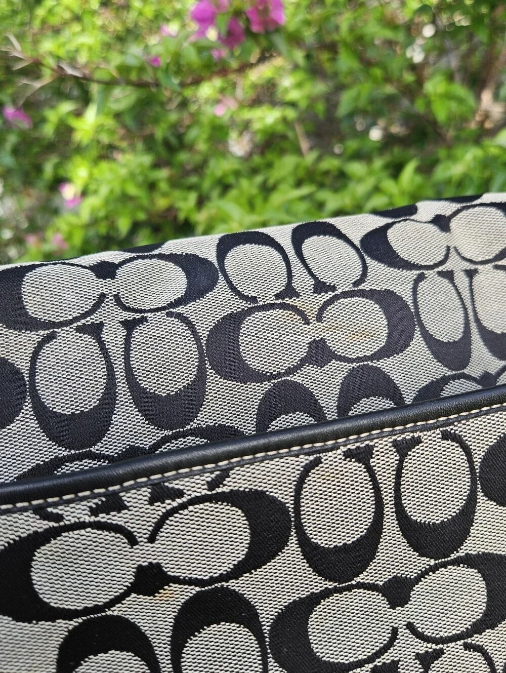 Coach Hampton F13066 Black Signature Jacquard Turnlock Flap Shoulder Bag